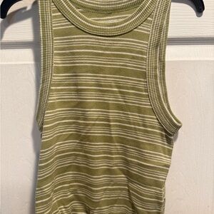 Aerie Olive and White Striped Tank Top